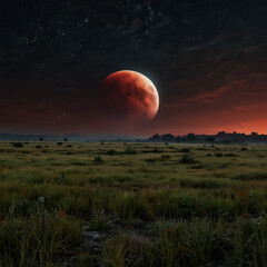 Obraz premium A blood-red moon hovering close to Earth