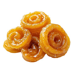 Fototapeta premium Crispy and golden, these traditional Indian Jalebis are deep-fried and soaked in sugar syrup, offering a perfect balance of crunch and sweetness. Ideal for festive celebrations and dessert lovers.