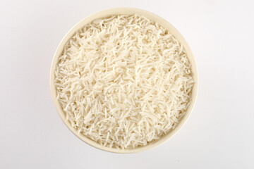 Cooked Fresh Steamed Rice served in white ceramic bowl