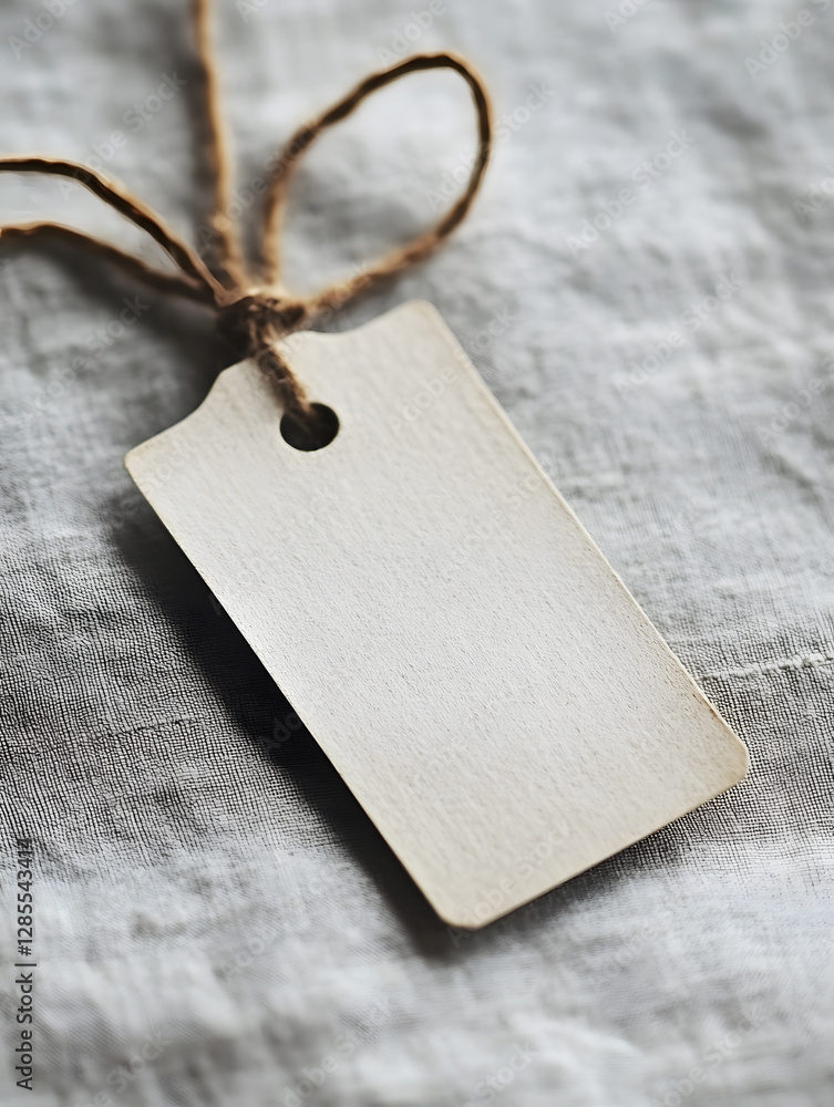Poster simple handmade gift tag on rustic fabric background for personalized artisanal packaging : generati
