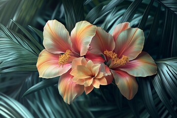Obraz premium Vibrant Digital Blossoms Representing Tropical Elegance in a Lush Setting. Generative AI