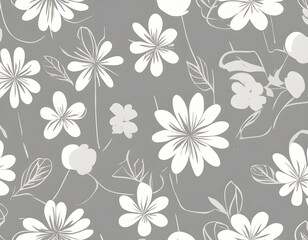 Fototapeta premium Seamless pattern simple cute big light flowers boho style. White geometric abstract flowers gray background. 