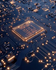 Illuminated Central Processing Unit on Circuit Board
