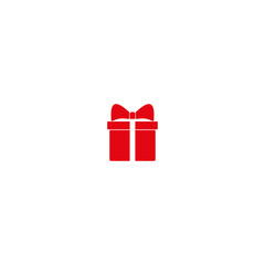 Square banner in form of gift with red ribbon and bow. Brochure, greeting card or banner template. Vector illustration.