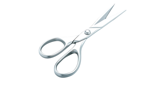 Closeup of sharp scissors on a black background, study in contrast and precision