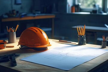 High Definition Image of Helmet and Drafting Tools