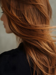 Naklejka premium Close Up of Wavy Red Hair with Subtle Highlights Showing Natural Texture and Shine : Generative AI