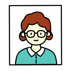 A cartoon illustration of confident businesswoman in profile, wearing a sharp, tailored suit and stylish glasses.