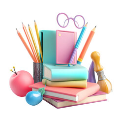 Colorful School Supplies Stacked Books Pencils Apple