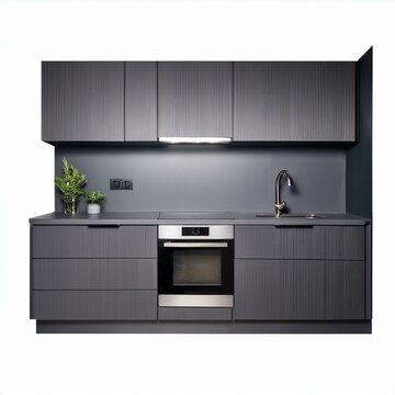 Modern grey kitchen cabinet. Frontal view.