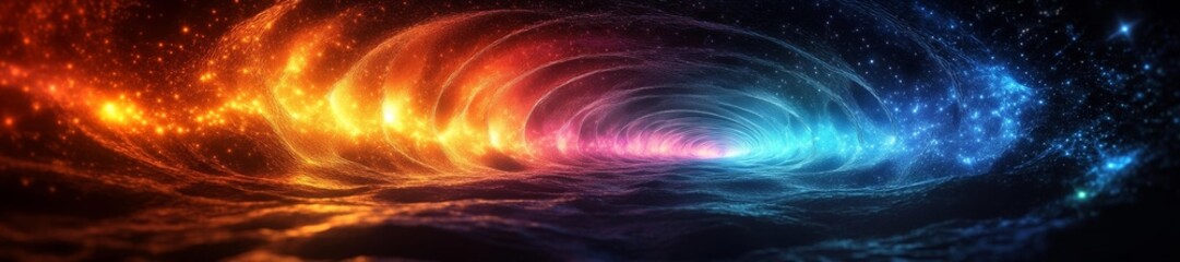 Obraz premium A cosmic tunnel of swirling glowing colors in space creating a vibrant illusion. Generative AI