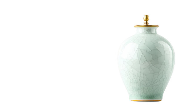 Striking contrast, a white vase with gold top on black background elegant