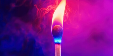 Matchstick is lit and has a blue flame