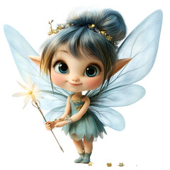A Fluffy 3D Cartoon Fairy with Puffy Wings and a Spark Isolated on Transparent Background