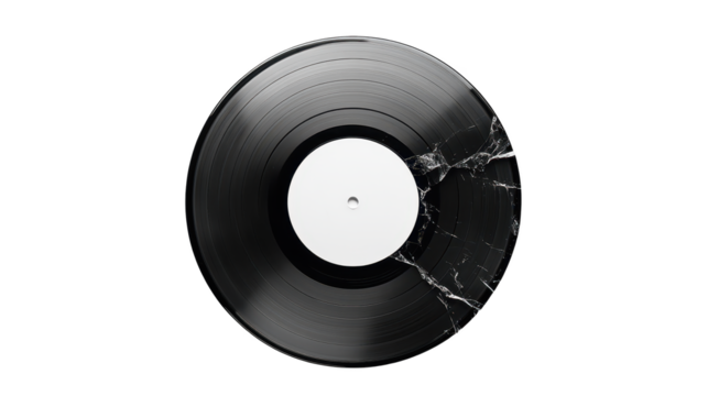 Broken vinyl record, a nostalgic look at damaged audio history and musical memories
