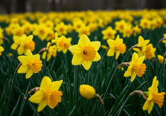 Fototapeta premium A Field of Golden Daffodils Blooming in Springtime