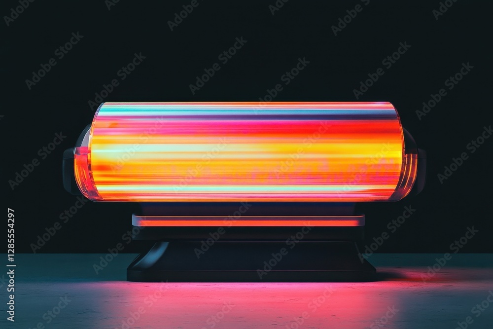 Aufkleber moving scanner illuminated in vibrant colors against a dark background captures dynamic motion effec