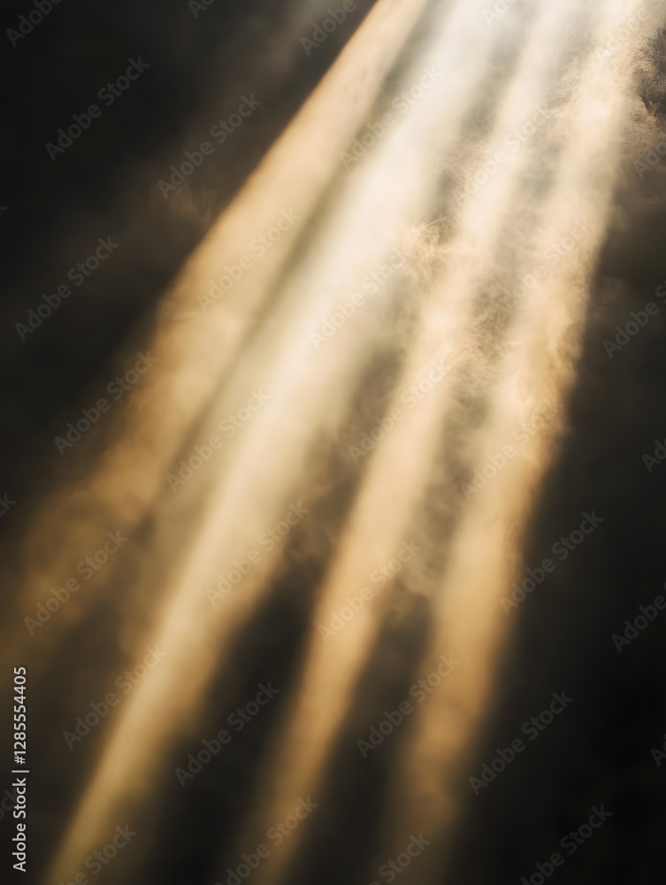 Poster Dramatic Sunlight Rays Piercing Through Misty Air in Atmospheric Scene : Generative AI