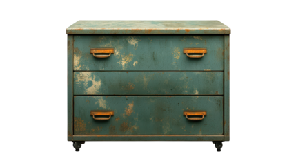 Antique green dresser with rustic rust accents, a vintage furniture piece with character