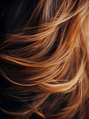 Naklejka premium Closeup of vibrant silky brunette hair texture with natural highlights : Generative AI