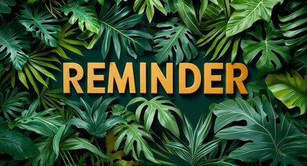 reminder lettering on jungle leaves background