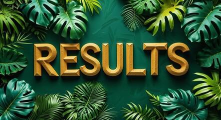 results lettering on jungle leaves background
