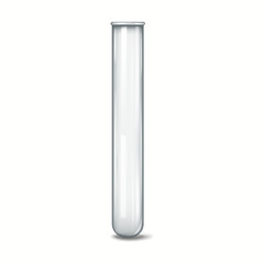 Detailed illustration of a transparent glass test tube showcasing its smooth surface and clear reflective properties. Ideal for scientific and educational purposes.