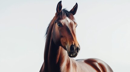 Bay horse in a clean, minimalist composition, symbolizing elegance and simplicity.
