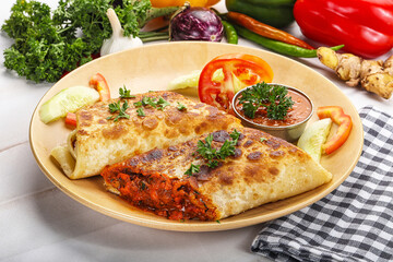 Mexican cuisine - chicken burrito with beans