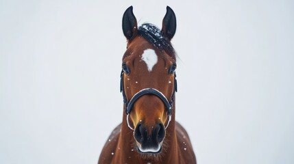 Bay horse in a clean, minimalist composition, symbolizing elegance and simplicity.
