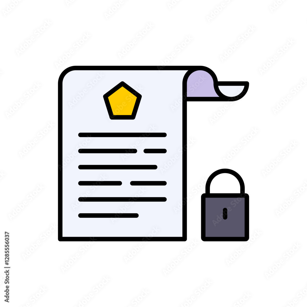Poster document icon representing secure agreements with a lock and shield symbol