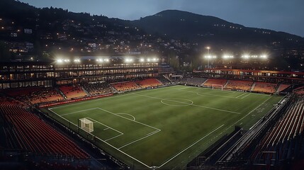 Night Football Stadium Mountainside Setting