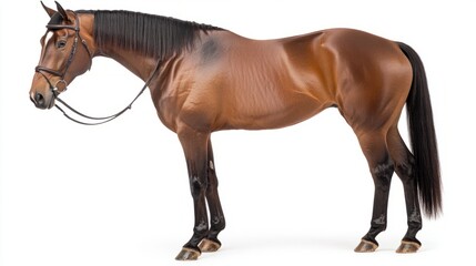 Bay horse in a clean, minimalist composition, symbolizing elegance and simplicity.
