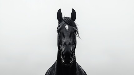 Bay horse in a clean, minimalist composition, symbolizing elegance and simplicity.

