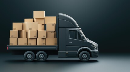Toy moving truck loaded with cardboard boxes for delivery in a generative design style