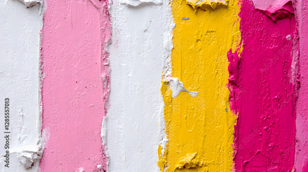 Poster vibrant colorful textured abstract painting with symmetrical pink and yellow layers : generative ai