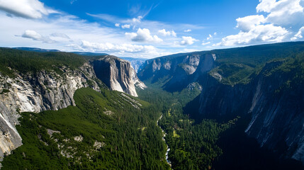 Aerial view of stunning mountain landscape with winding river and lush greenery : Generative AI