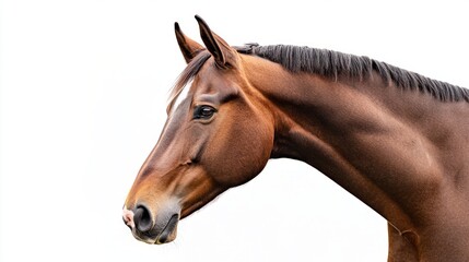 Bay horse in a clean, minimalist composition, symbolizing elegance and simplicity.
