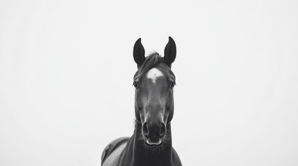 Bay horse in a clean, minimalist composition, symbolizing elegance and simplicity.
