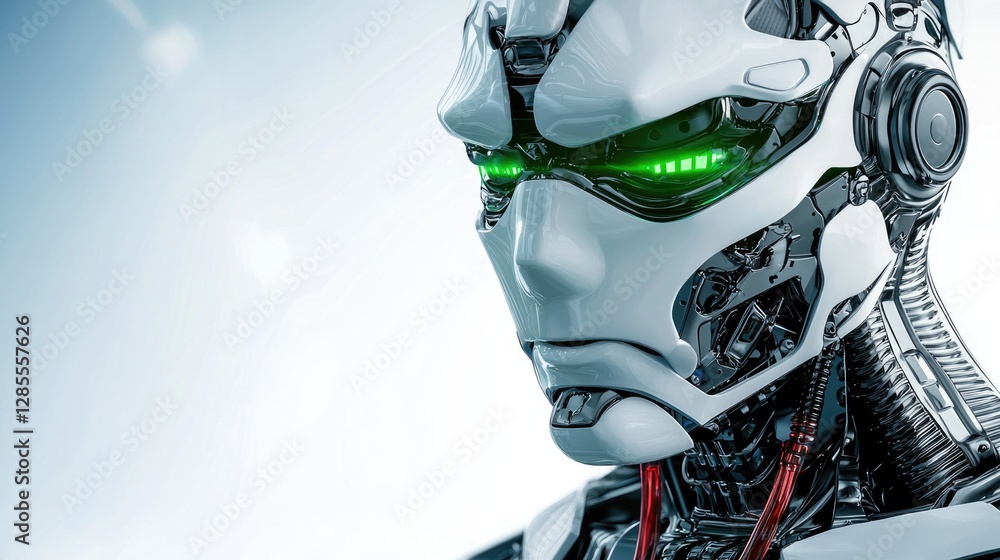 Poster ultra realistic humanoid robot assistant with advanced features in close-up view