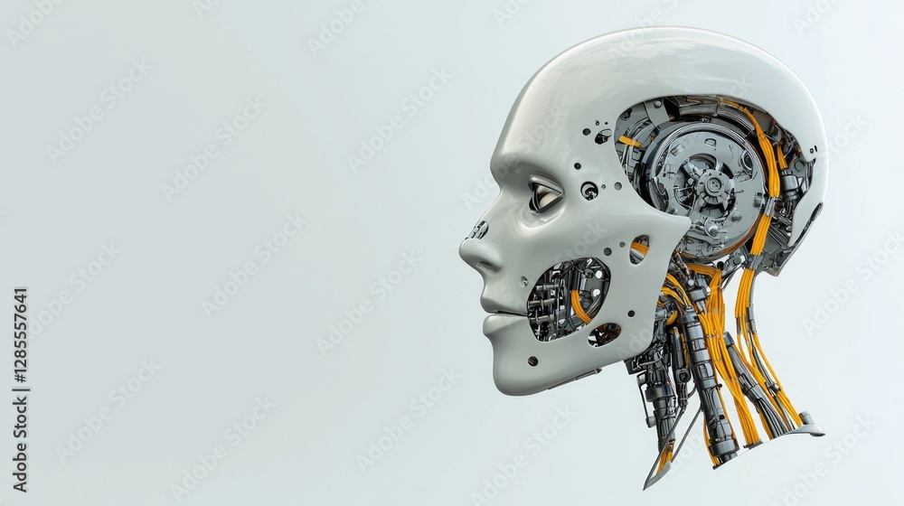 Aufkleber humanoid robot assistant showcasing intricate design and advanced engineering in close-up