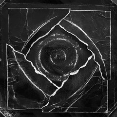 Layers of black rose petal-like graphic made of torn old black paper vinyl record cover texture 