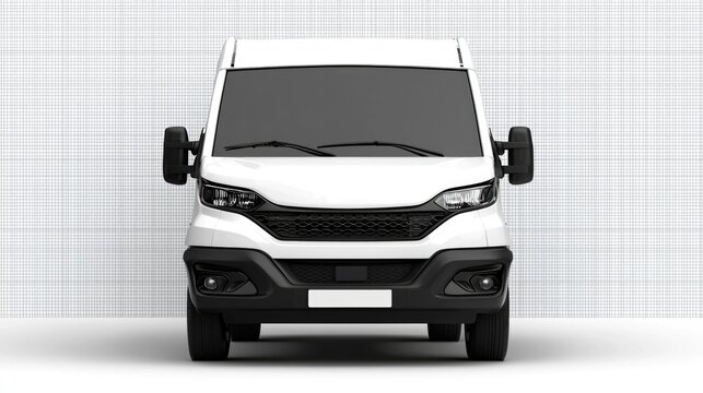 White delivery van front view showcasing modern design and functionality for transport needs