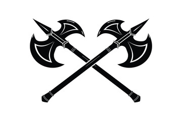 Silhouette art design of two crossed battle axes.eps