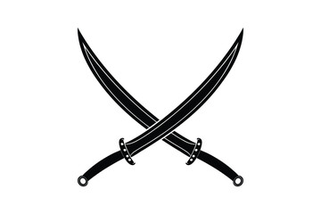 Silhouette art design of two crossed curved cutlass swords.eps