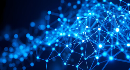 Abstract neural network visualization background. Glowing blue digital brain nodes