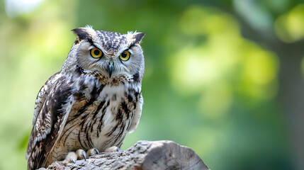 Fototapeta premium Wildlife Photography of an Owl Perched in Natural Habitat Surrounded by Green Foliage : Generative AI
