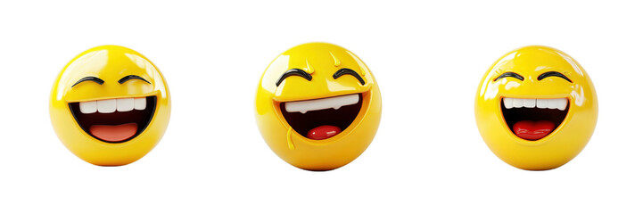 Fototapeta premium A Set of Hilarious Laughing Emoji Illustrations with Vibrant Rolling Tears and Playful Expressions Isolated on transparent Background