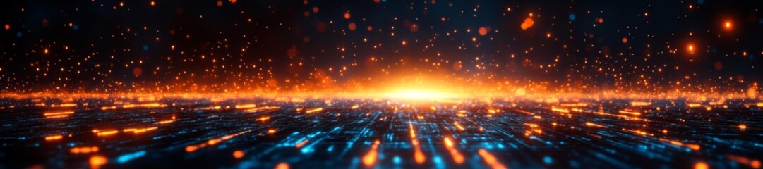 Fototapeta premium Futuristic Data Stream with Glowing Lights on a Digital Grid. Generative AI