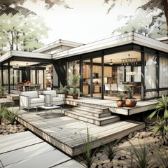 Fototapeta premium Alaskan Wilderness Retreat with a Stylish, Sustainable Cabin Architecture